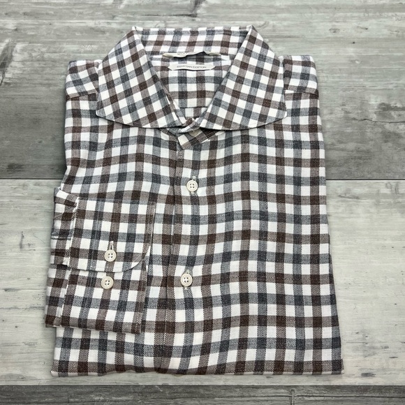 Suitsupply Brown and White Checkered Dress Shirt - Picture 1 of 5
